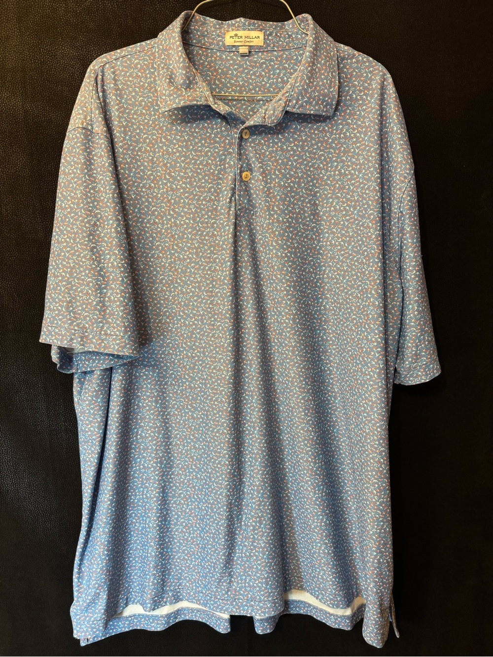 Peter Millar Summer Comfort Polo Mens XXL Blue Bird Print Performance Golf